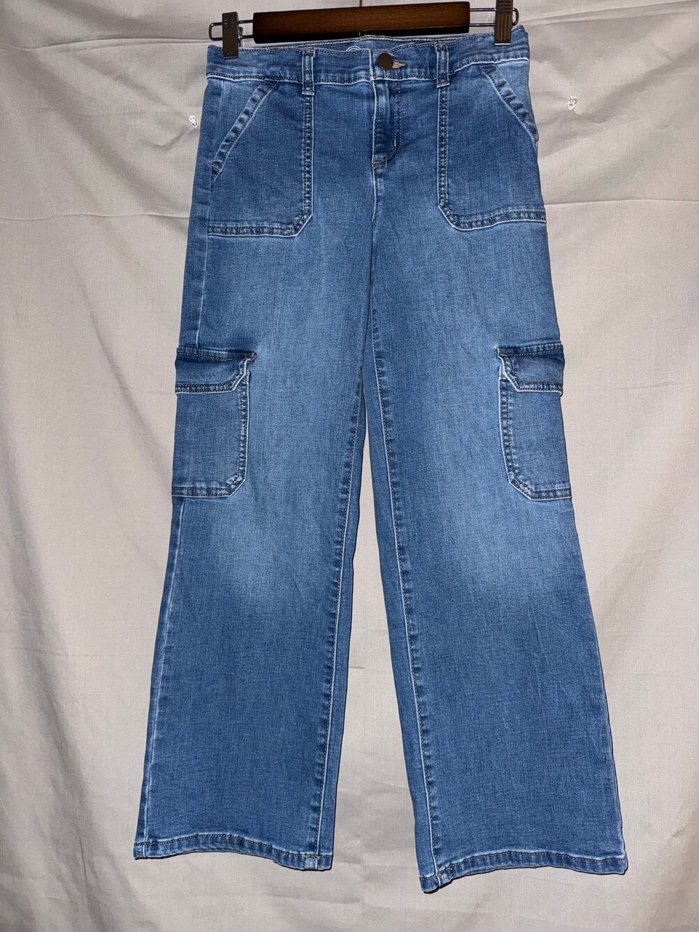 Wonder Nation Girls Wide Leg Cargo Jeans Adjustable Waist, Size 12